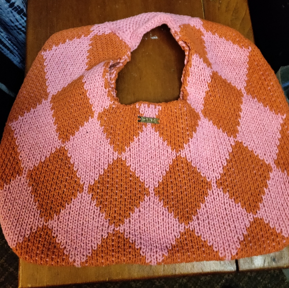 Pink and Orange Argyle Knit Bag Kopari